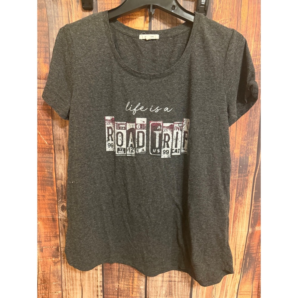 Maurices Womens Life is a Road Trip Graphic Tee Charcoal Gray Heather Large
